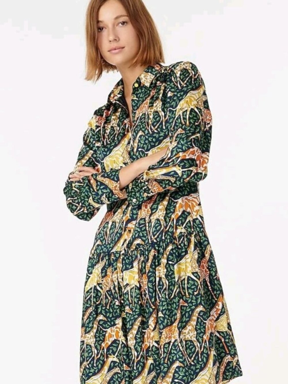 J. Crew Shirt-dress in Giraffes Print Navy Green Multi Women’s Size small